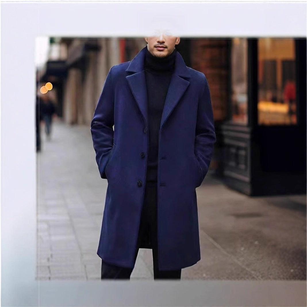 Kuno Men's Overcoat with Notch Lapels and Straight Cut - Navy