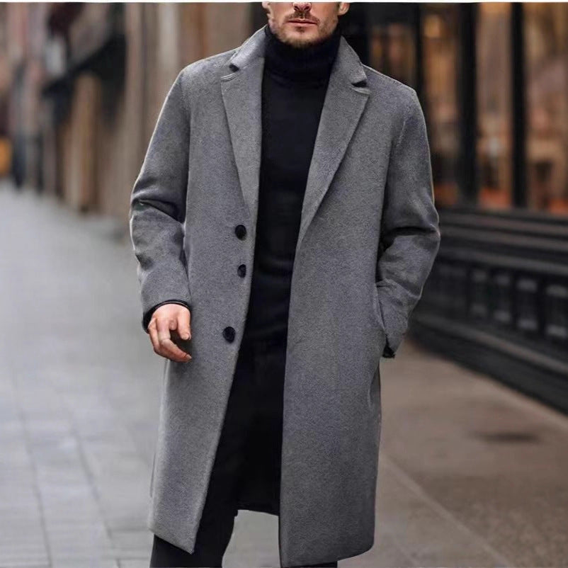 Kuno Men's Overcoat with Notch Lapels and Straight Cut - Dark Gray