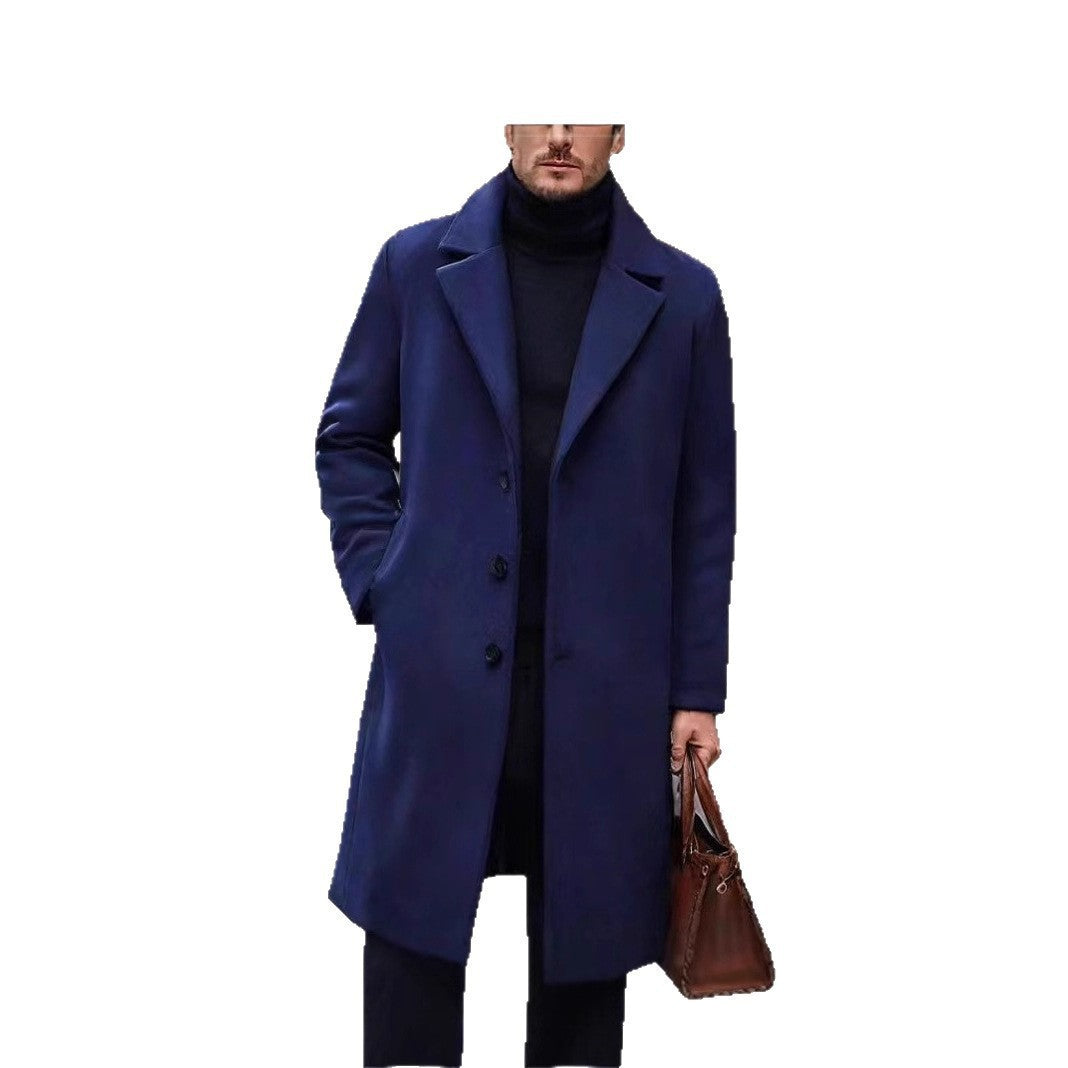 Kuno Men's Overcoat with Notch Lapels and Straight Cut - Navy