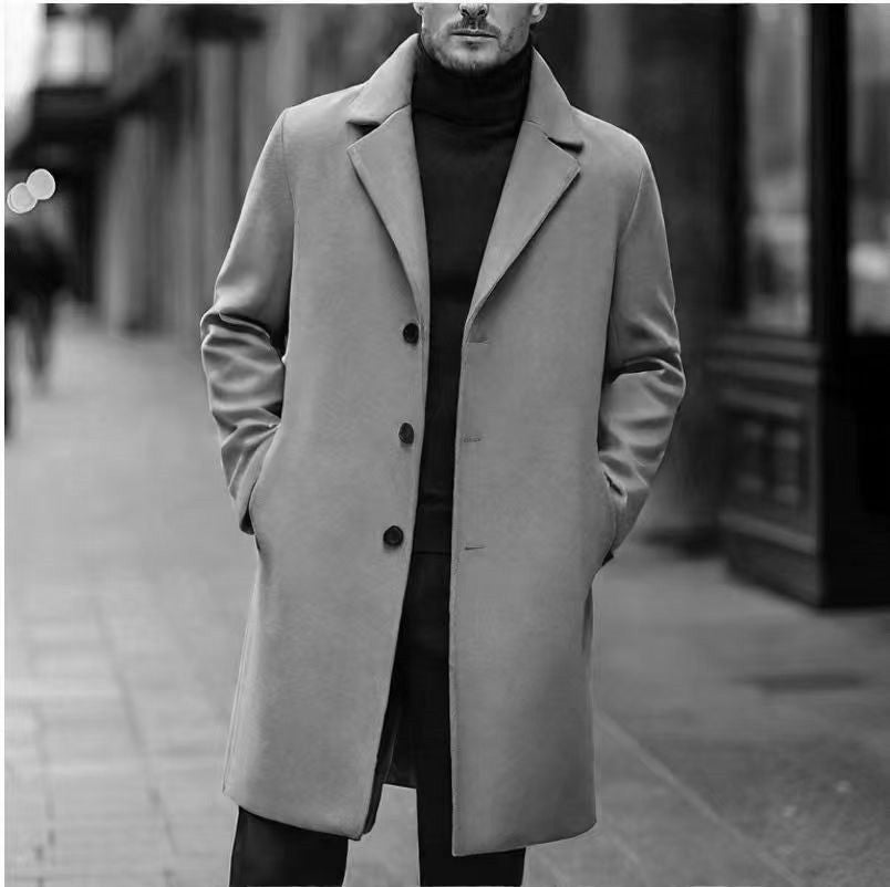 Kuno Men's Overcoat with Notch Lapels and Straight Cut - Light Gray