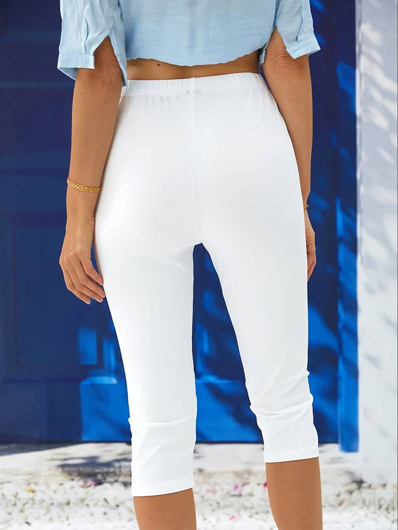 Lenora Cropped Leggings with High Waistband and Flat Seams - White