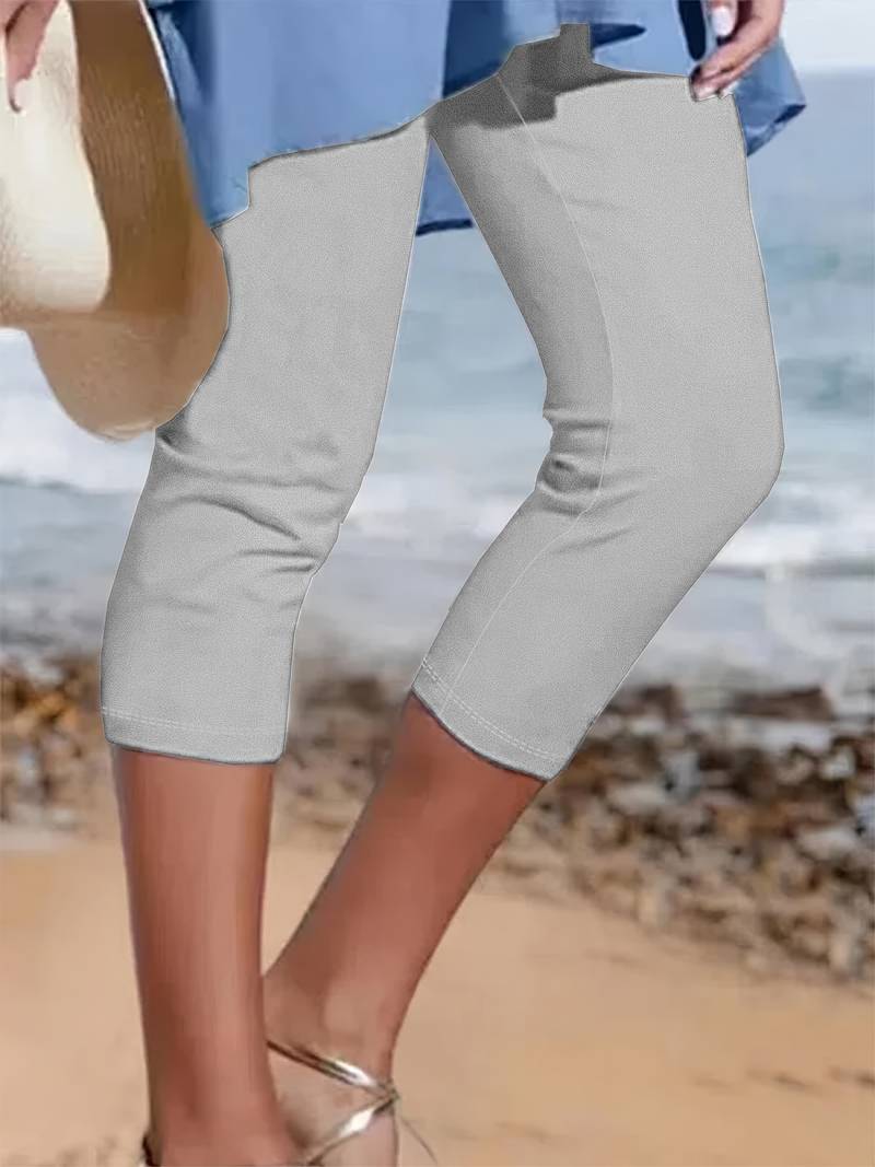 Lenora Cropped Leggings with High Waistband and Flat Seams - Light Gray
