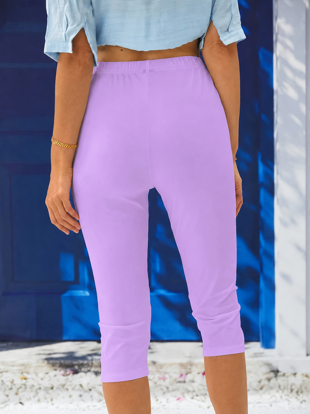 Lenora Cropped Leggings with High Waistband and Flat Seams - Lavender