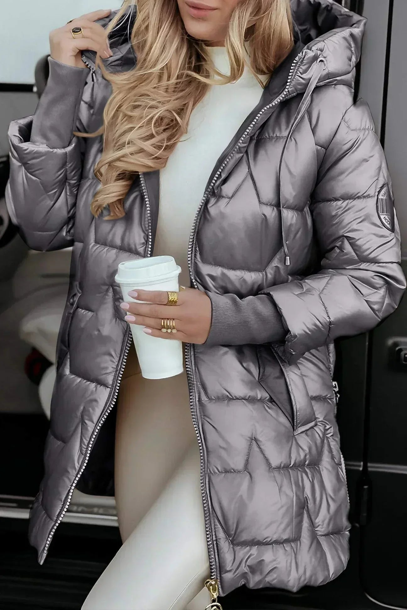 Leona Quilted Puffer Jacket with Stand Collar - Gray