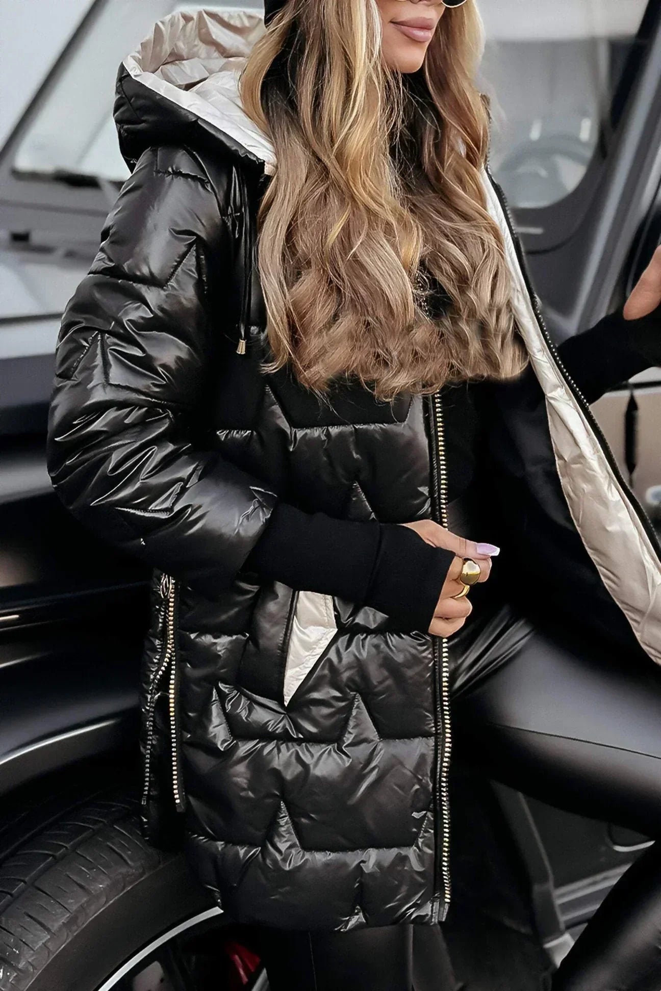 Leona Quilted Puffer Jacket with Stand Collar - Black