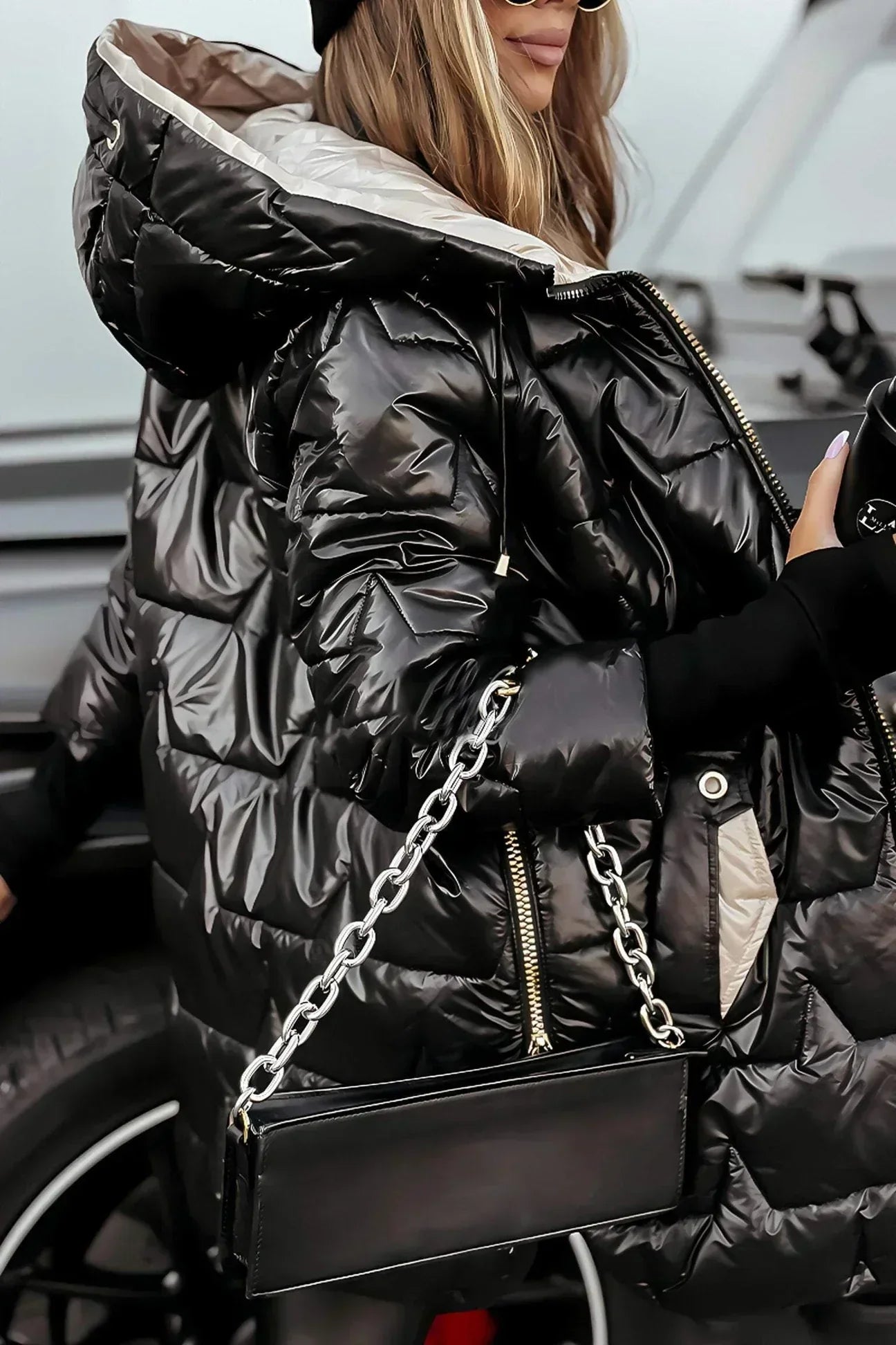 Leona Quilted Puffer Jacket with Stand Collar - Black