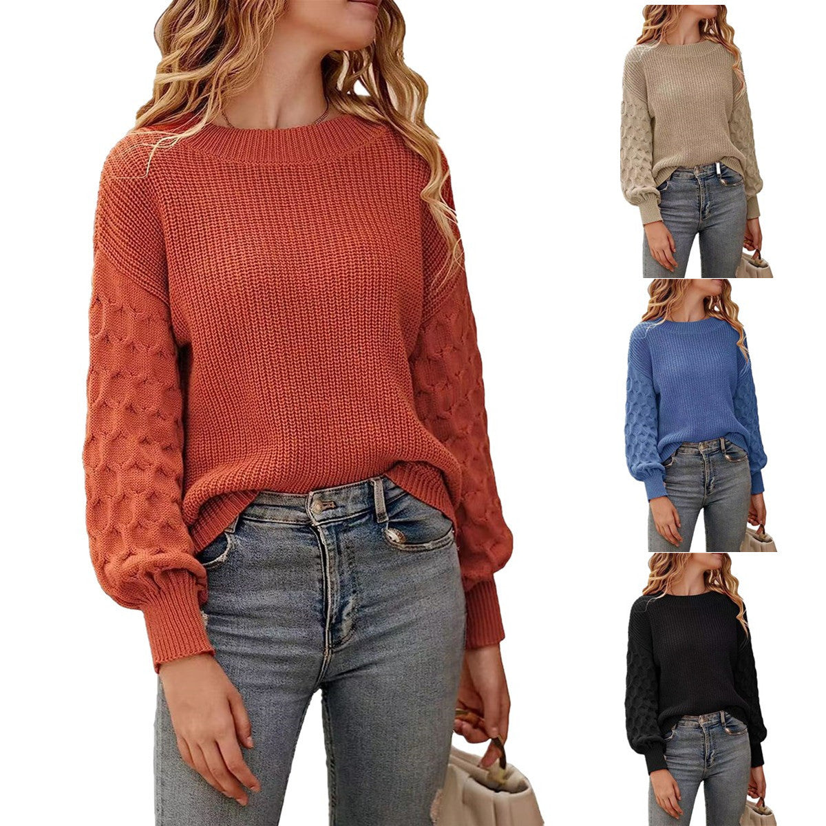 Lilie Chunky Knit Sweater with Crew Neck and Ribbed Trim