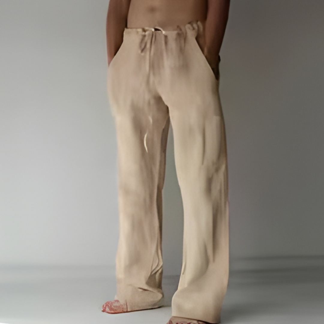 Logan Men's Drawstring Trousers with Straight Leg and Side Pockets - Beige