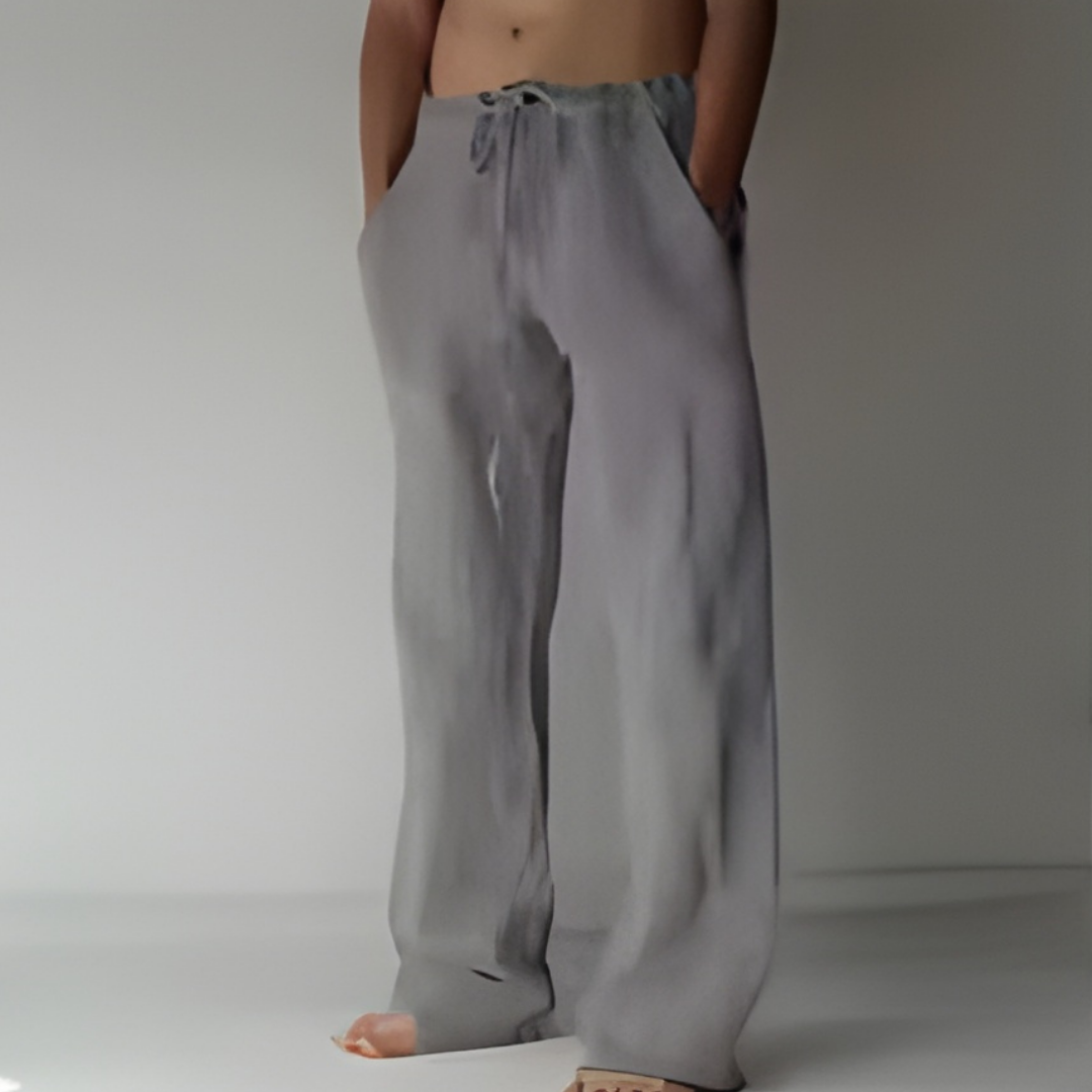 Logan Men's Drawstring Trousers with Straight Leg and Side Pockets - Gray