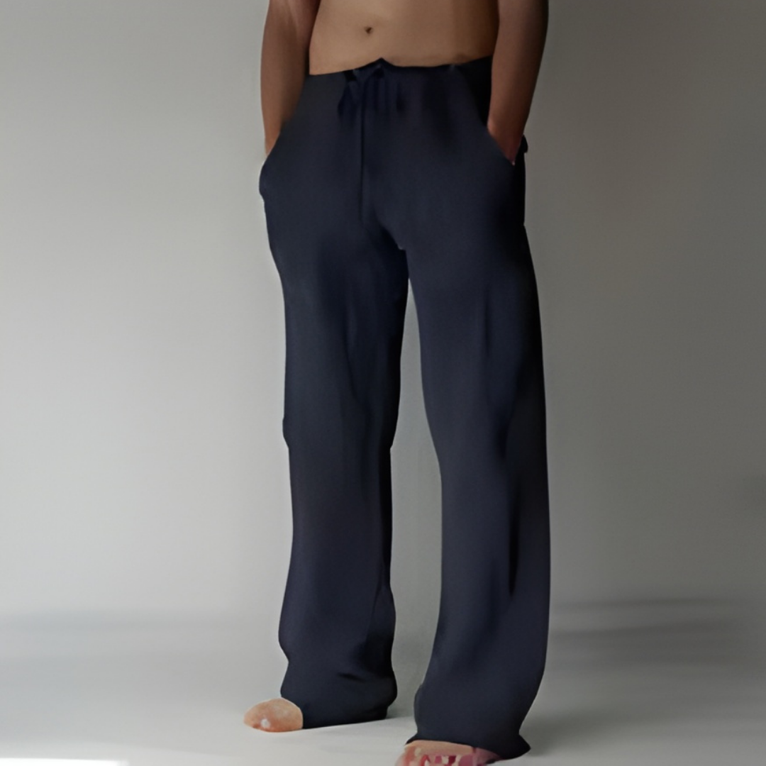 Logan Men's Drawstring Trousers with Straight Leg and Side Pockets - Navy