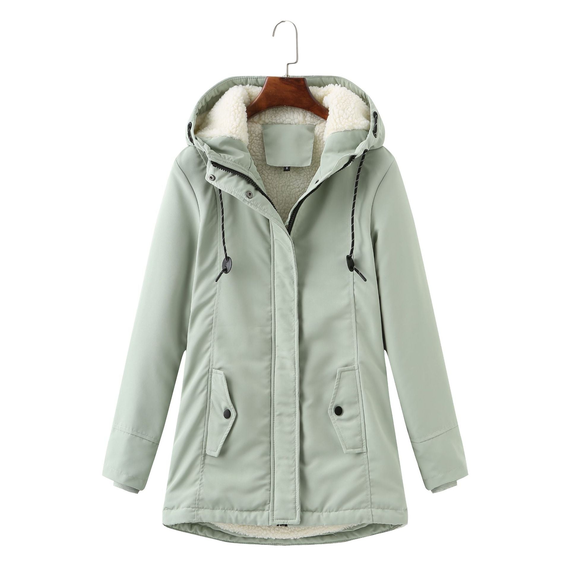Loisa Hooded Winter Jacket with Zip Pockets and Wind Placket - Green