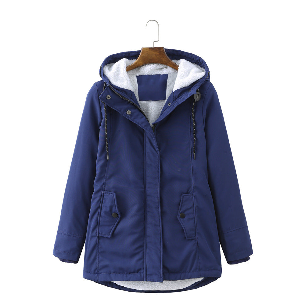 Loisa Hooded Winter Jacket with Zip Pockets and Wind Placket - Blue