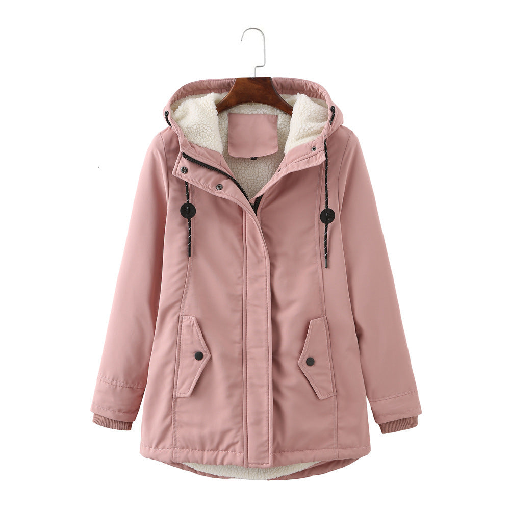 Loisa Hooded Winter Jacket with Zip Pockets and Wind Placket - Pink