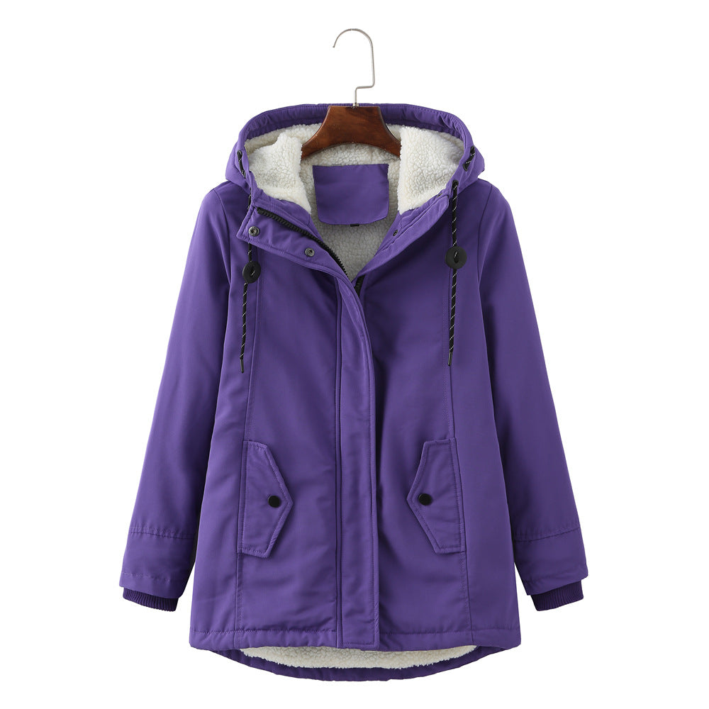 Loisa Hooded Winter Jacket with Zip Pockets and Wind Placket - Violet