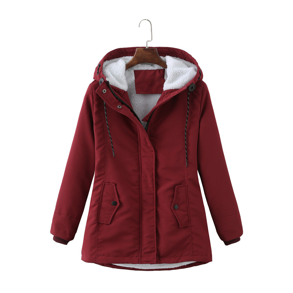 Loisa Hooded Winter Jacket with Zip Pockets and Wind Placket - Burgundy