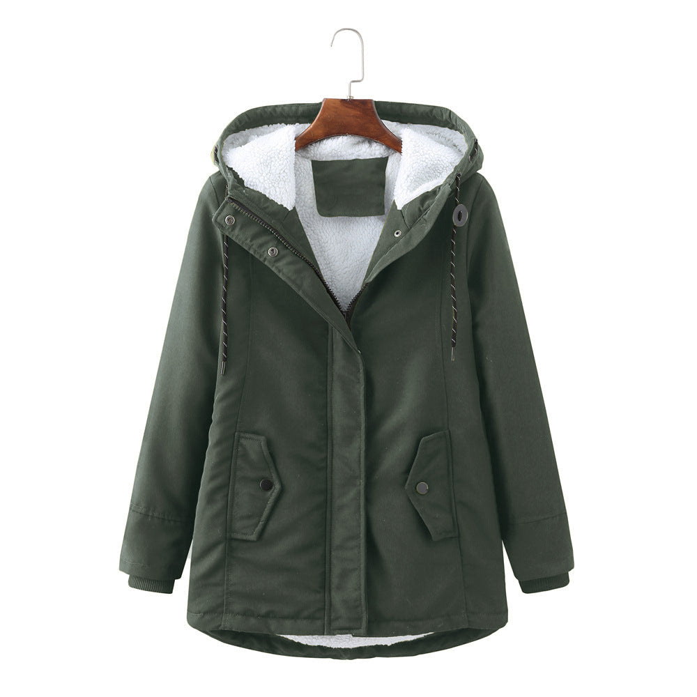 Loisa Hooded Winter Jacket with Zip Pockets and Wind Placket - Green