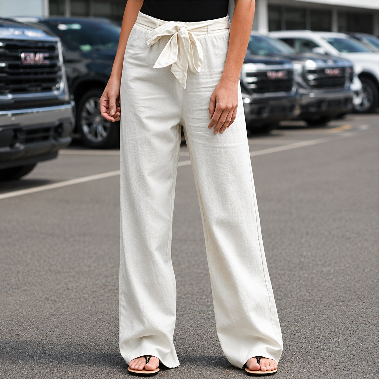 Loraine Wide Leg Trousers with Straight Fall and Pressed Crease - White