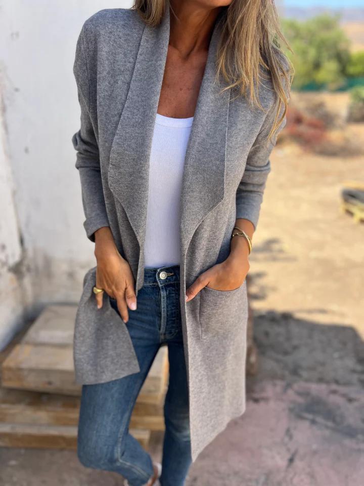 Lorelei Longline Cardigan Sweater with Open Front - Gray