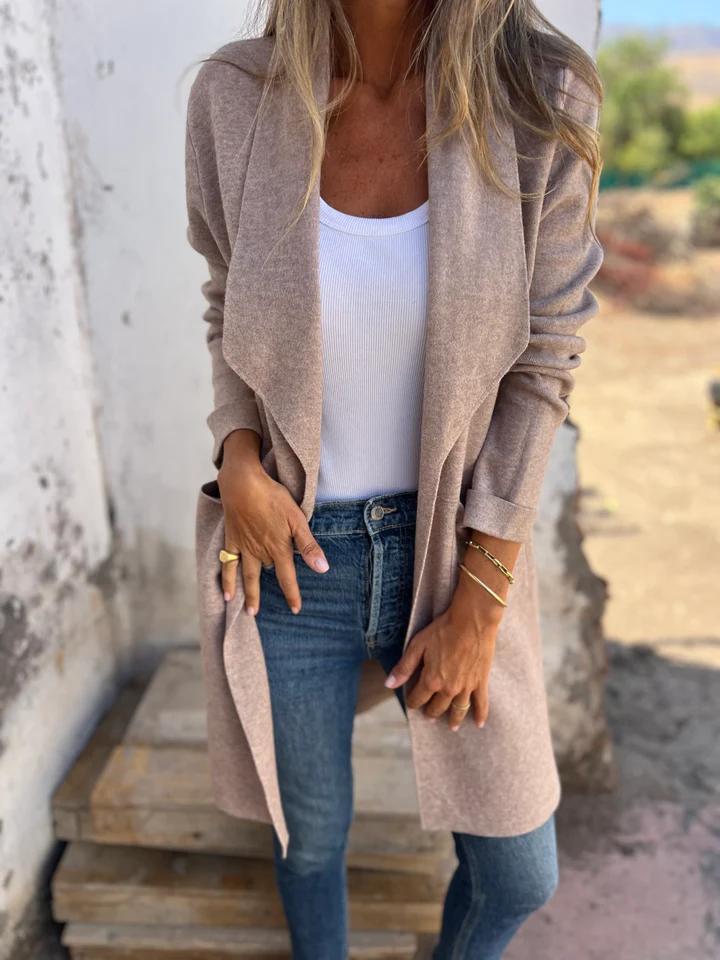 Lorelei Longline Cardigan Sweater with Open Front - Apricot