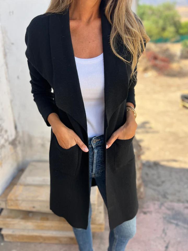 Lorelei Longline Cardigan Sweater with Open Front - Black