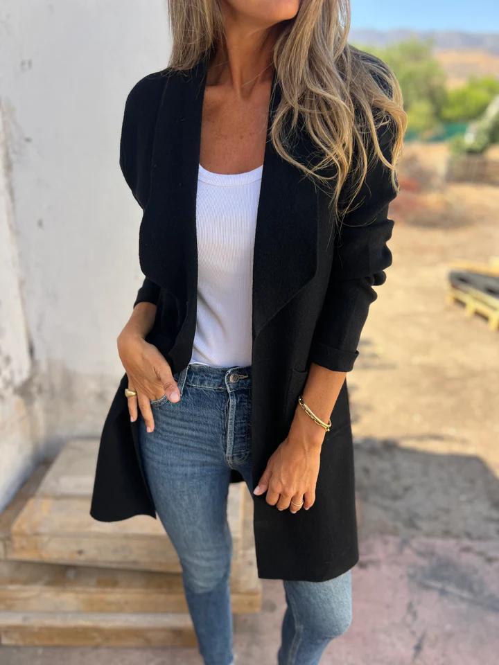 Lorelei Longline Cardigan Sweater with Open Front - Black