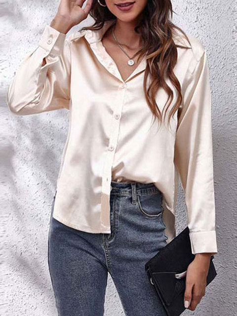 Lorraine Satin-Finish Blouse with Button Front - Champagne