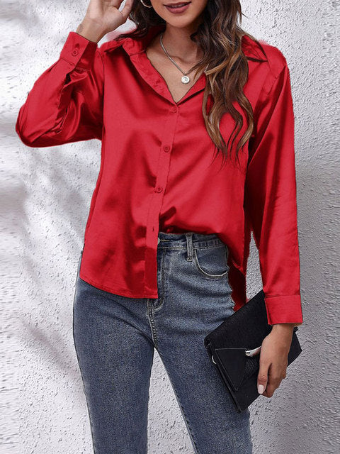 Lorraine Satin-Finish Blouse with Button Front