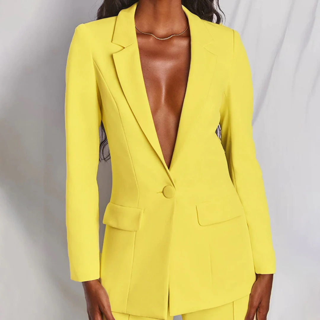 Lucia Two Piece Blazer and Trouser Set in Matching Tones - Yellow