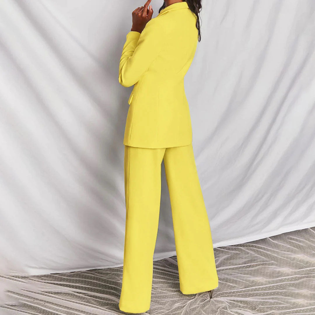 Lucia Two Piece Blazer and Trouser Set in Matching Tones - Yellow