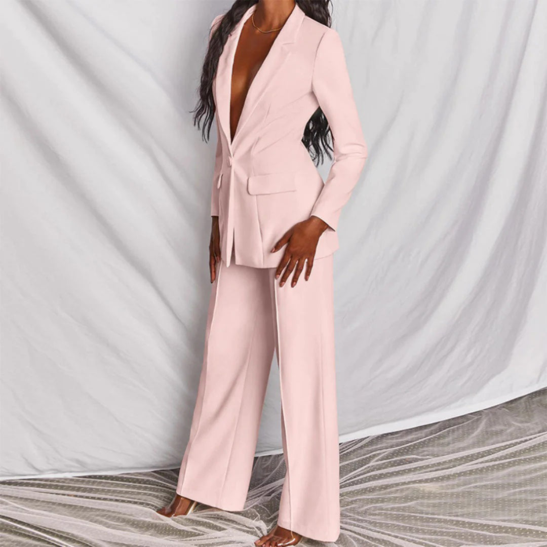 Lucia Two Piece Blazer and Trouser Set in Matching Tones - Dusty Pink