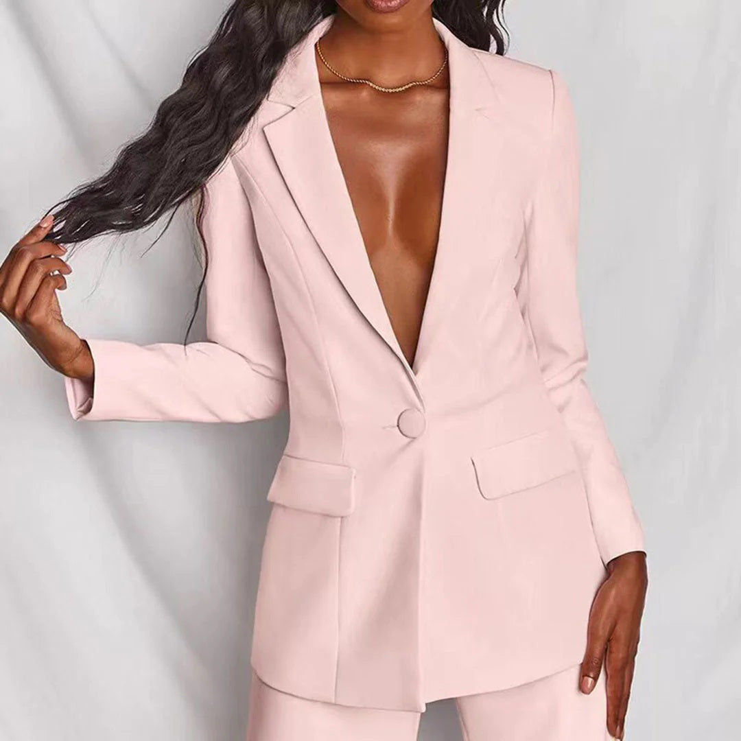 Lucia Two Piece Blazer and Trouser Set in Matching Tones - Dusty Pink
