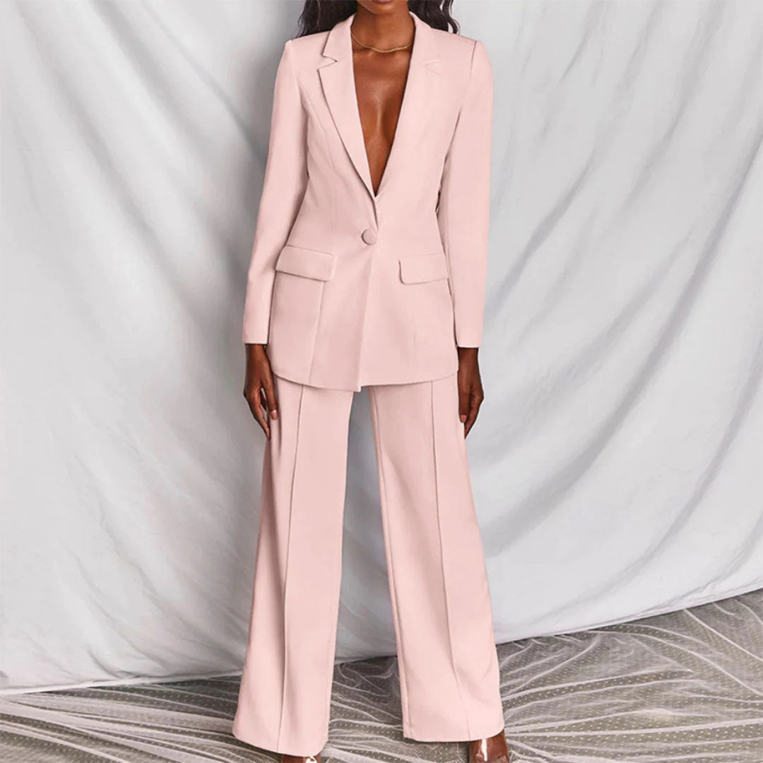 Lucia Two Piece Blazer and Trouser Set in Matching Tones - Dusty Pink