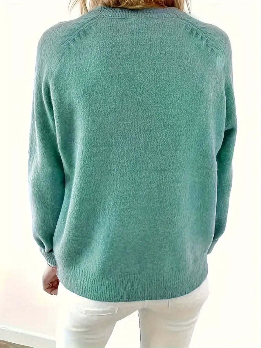 Luisa Button-Front Knit Sweater with V-Neck and Close Cuffs - Emerald Green