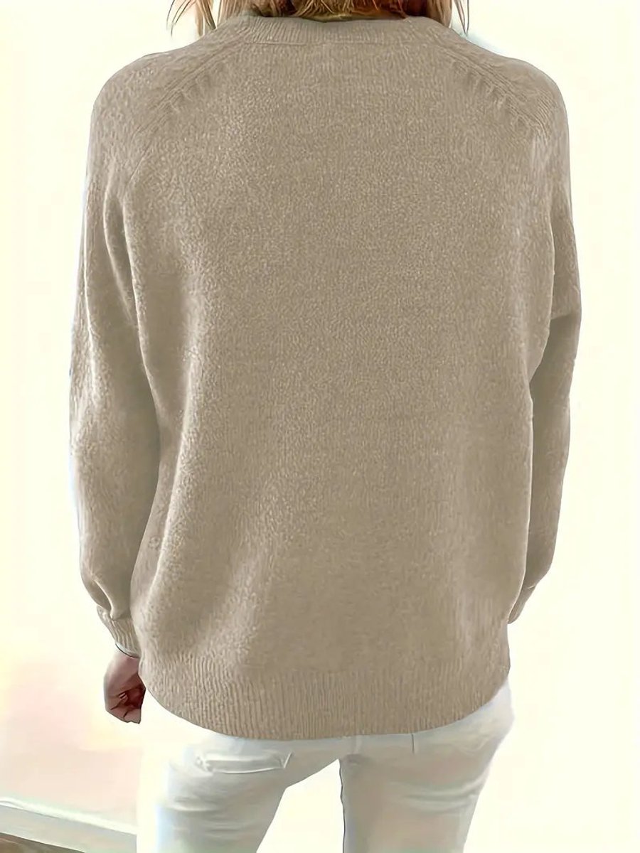 Luisa Button-Front Knit Sweater with V-Neck and Close Cuffs - Khaki