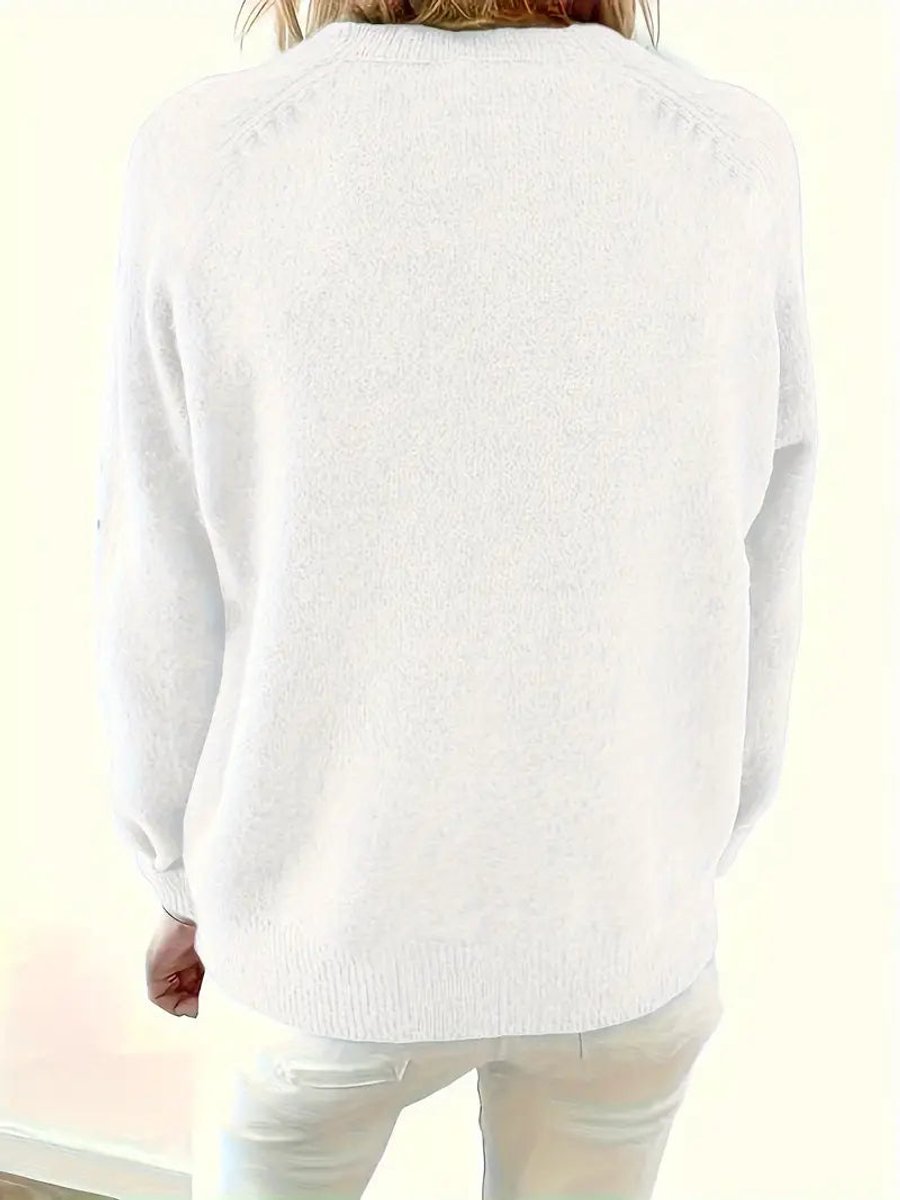 Luisa Button-Front Knit Sweater with V-Neck and Close Cuffs - White