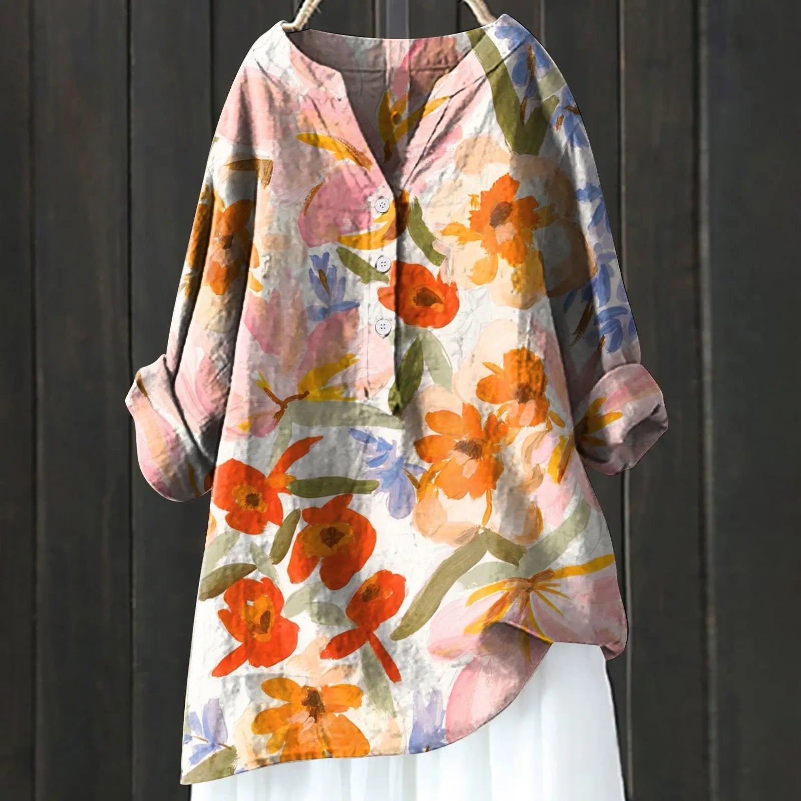 Mabel Floral Vintage Blouse with Button Front - Multicolor
