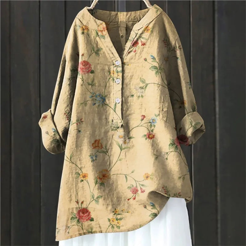 Mabel Floral Vintage Blouse with Button Front - Yellow