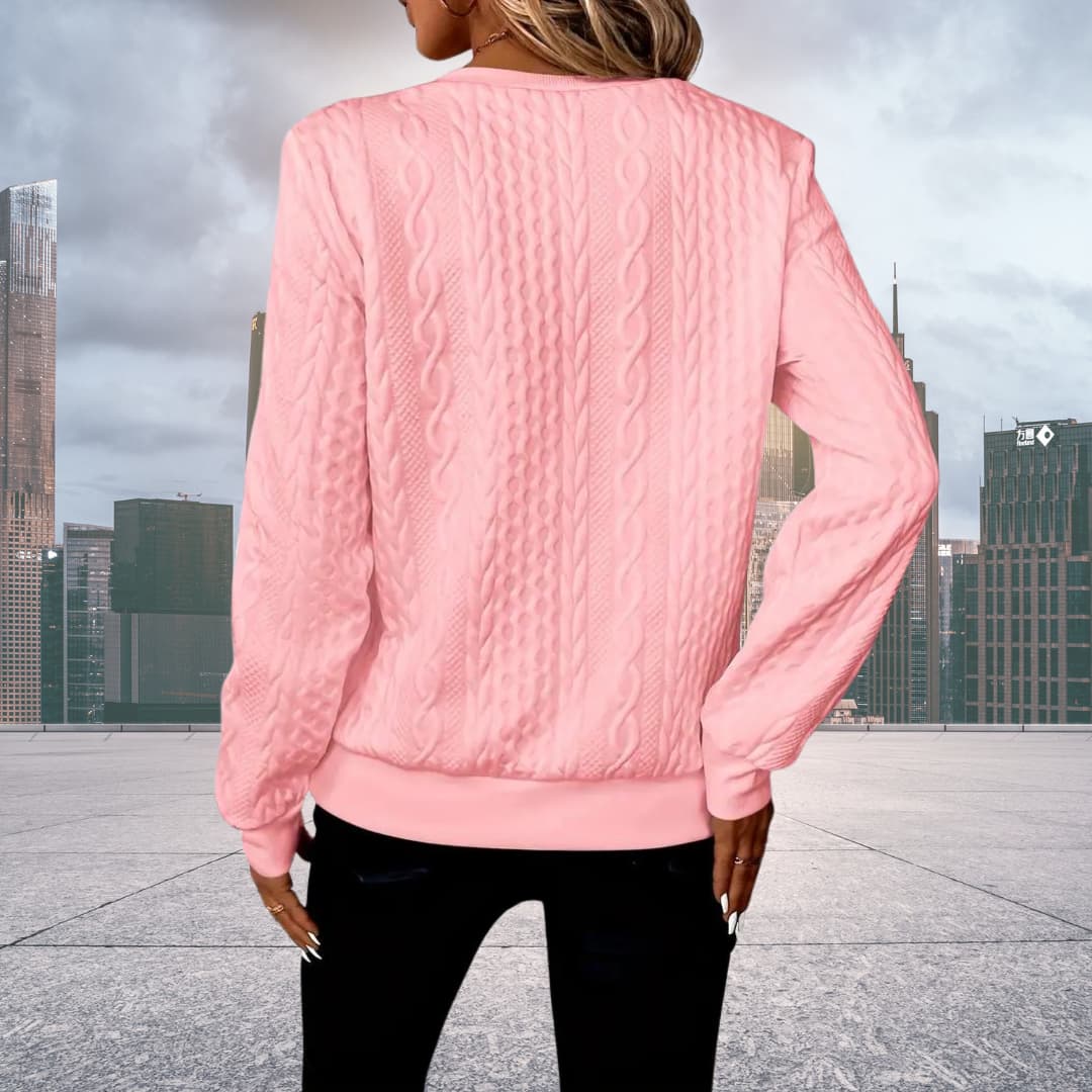 Maisie Structured Knit Sweater with Quarter Zip - Pink