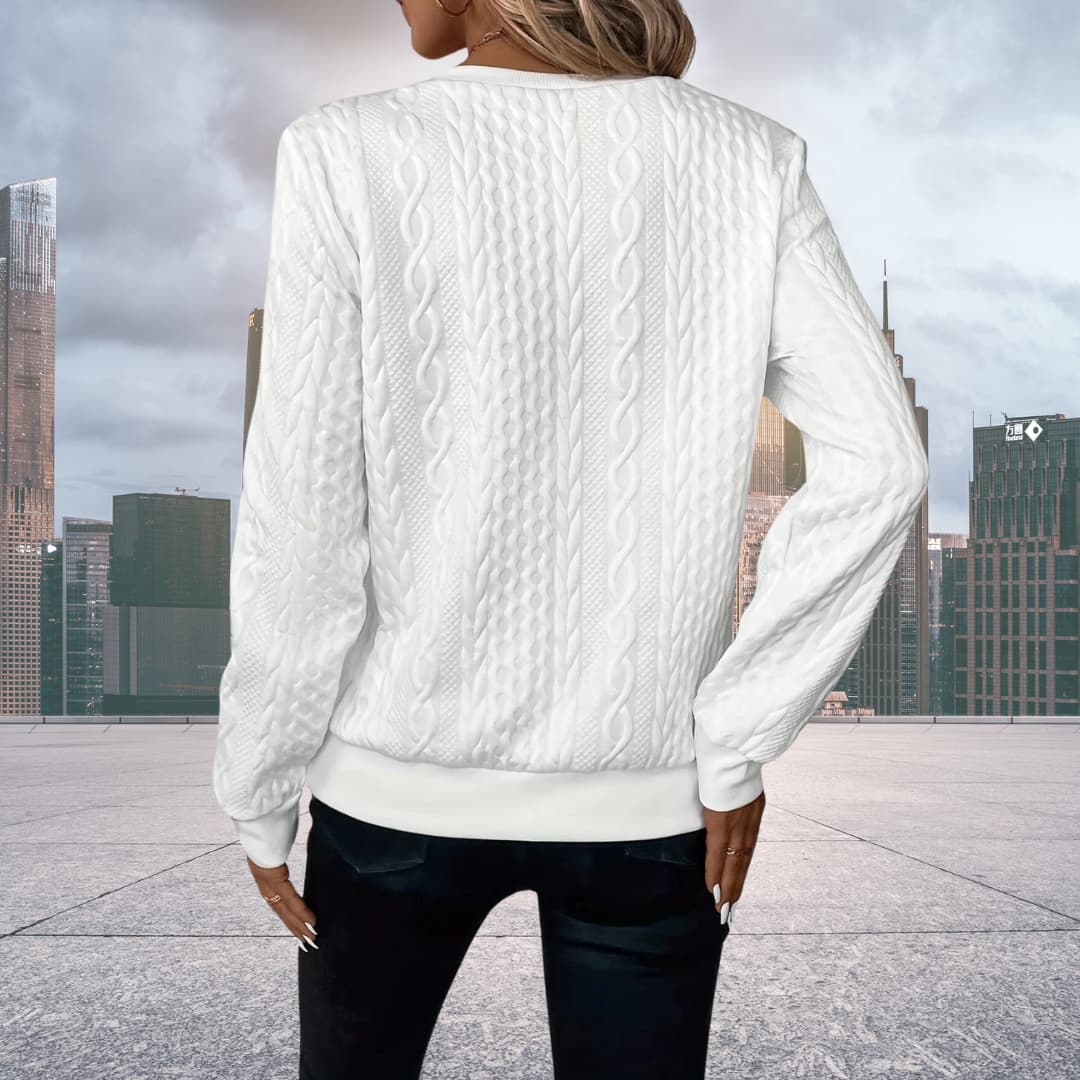 Maisie Structured Knit Sweater with Quarter Zip - White
