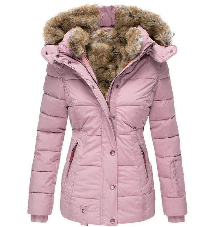 Manilyn Long Puffer Coat with Hood and Zip Pockets - Pink