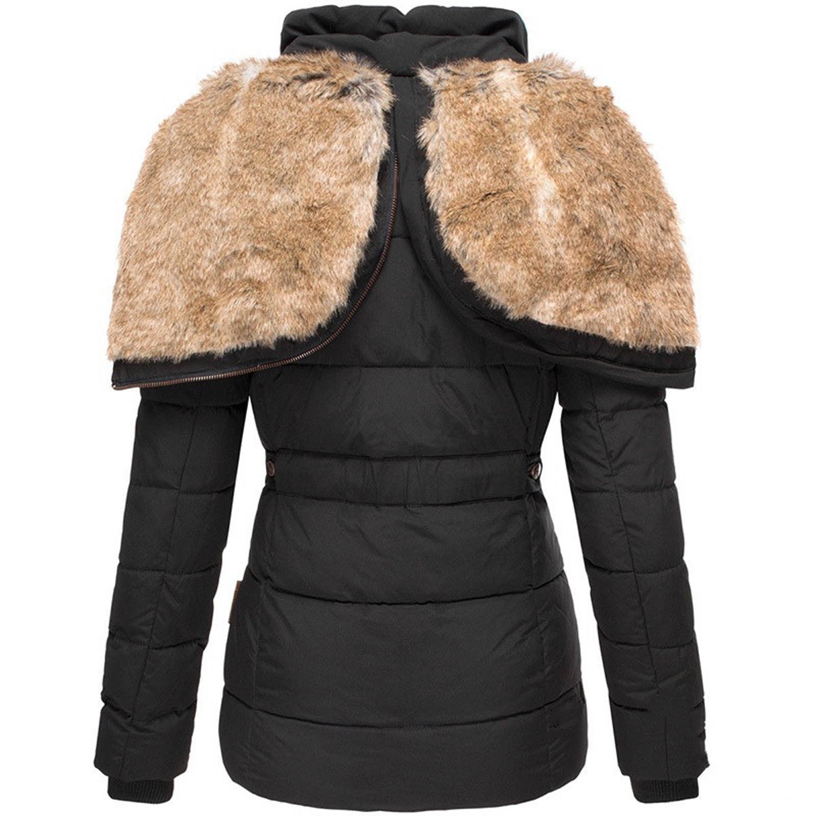 Manilyn Long Puffer Coat with Hood and Zip Pockets - Black