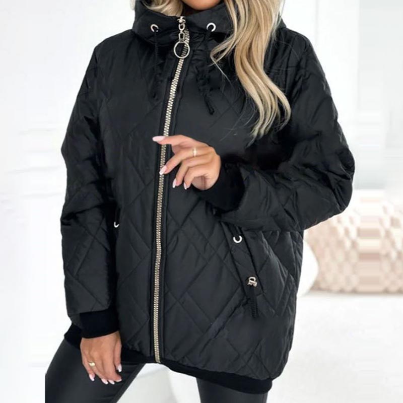 Marcela Hooded Puffer Jacket with Front Pockets - Black