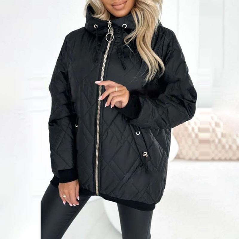 Marcela Hooded Puffer Jacket with Front Pockets - Black
