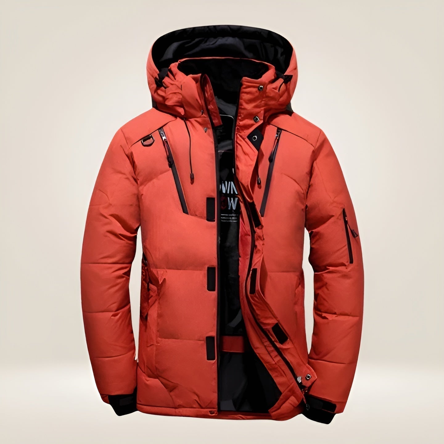 Marcelio Men's Puffer Jacket with Multi-Pocket Front - Orange