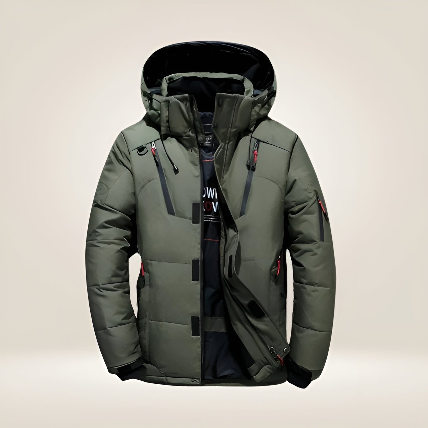 Marcelio Men's Puffer Jacket with Multi-Pocket Front - Green