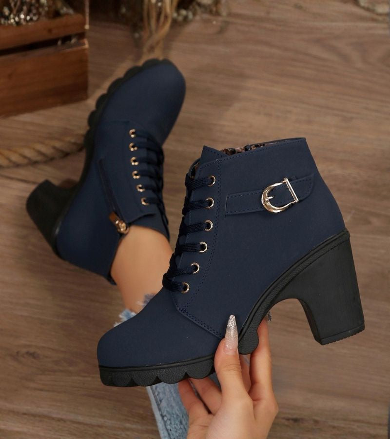 Maricar Lace-Up Ankle Boots with Buckle Detail and Inside Zip - Blue
