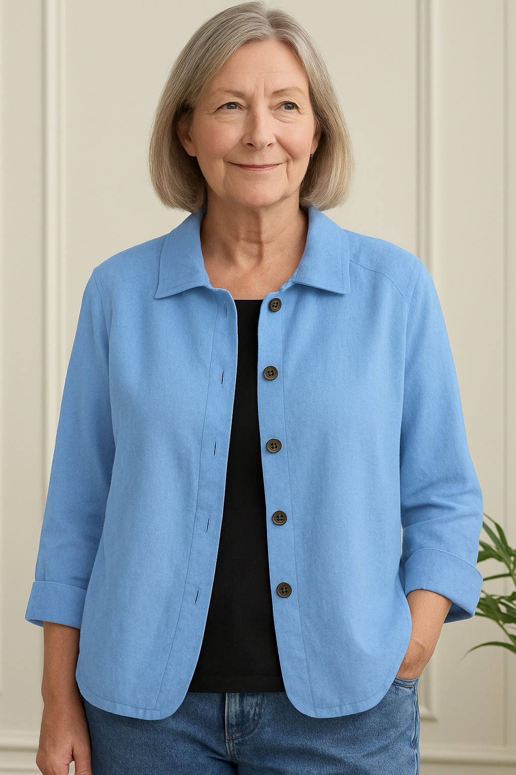 Marilla Lightweight Collared Cardigan with Button Front - Light Blue