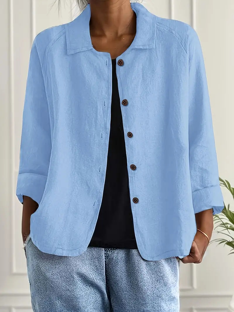 Marilla Lightweight Collared Cardigan with Button Front - Light Blue