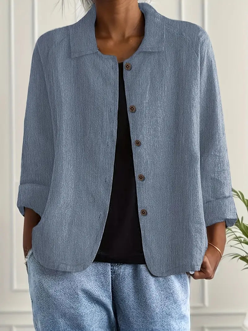 Marilla Lightweight Collared Cardigan with Button Front - Blue
