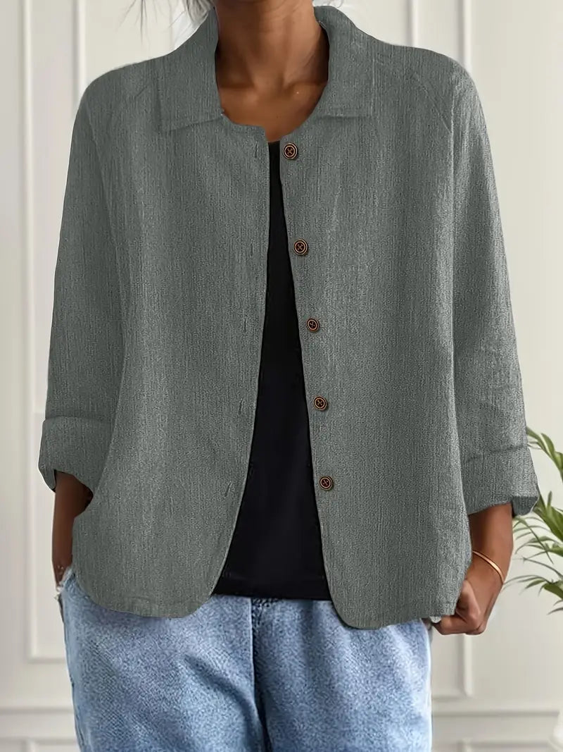 Marilla Lightweight Collared Cardigan with Button Front - Gray